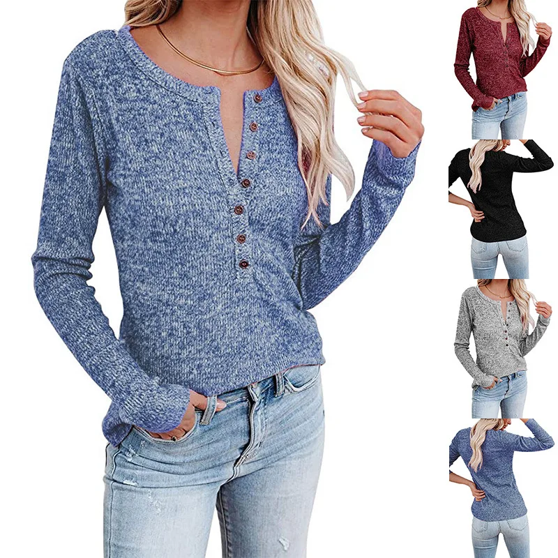 

Women's chest buttoned casual long sleeve t-shirt women