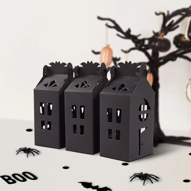 10/20Pcs Schwarz Halloween Bat Haus Candy Boxen Behandeln Papier Geschenk Verpackung Cookies Boxen Container Für Halloween party Dekoration – Detail 6