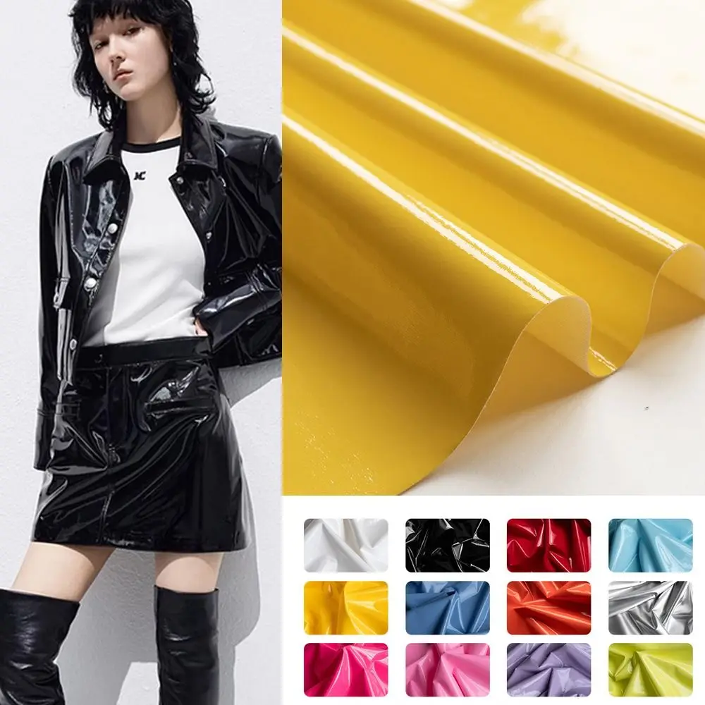 

Bright Surface PU Leather Fabric Stretch Elastic Waterproof Imitation Leather Clothing Fabric Wear-resistant Solid Color