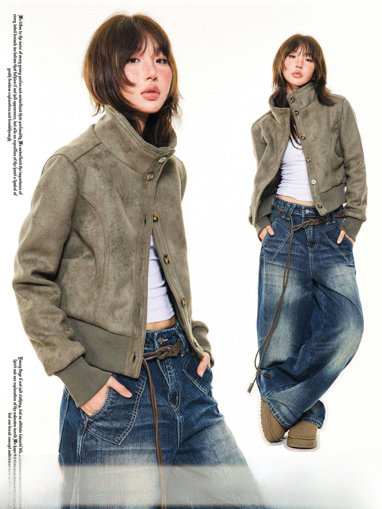 

Женский осенне-зимний приталенный жилет Young Stage American Sle из замши с воротником-стойкой на пуговицах, сексуальный, укороченный