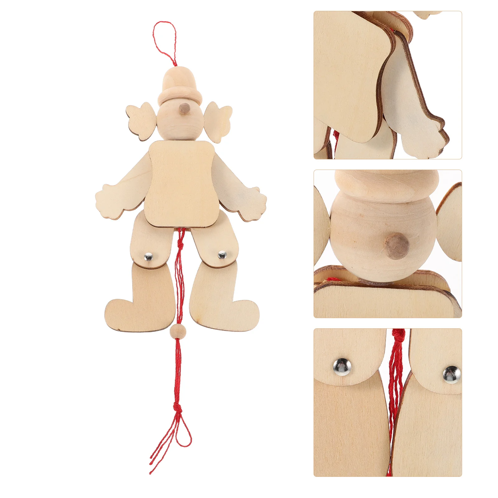 6Pcs Pull String Clown Marionette Unfinished Wooden Craft Puppets Interactive Home Decor Family Gathering Pretend Play