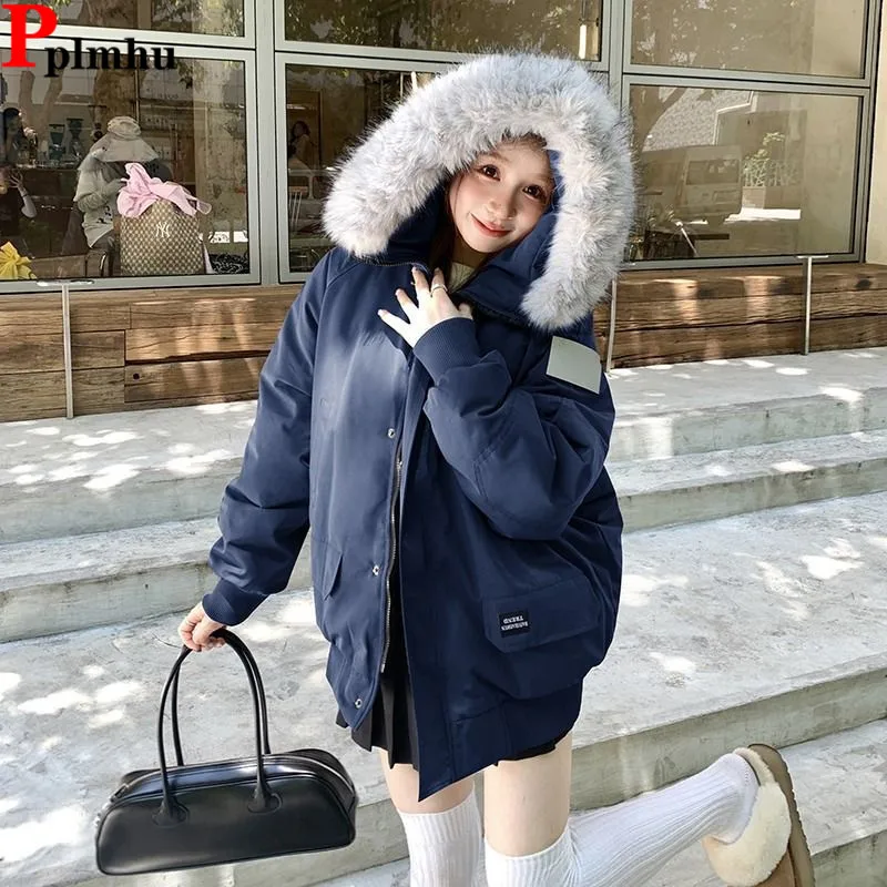 Winter Fashion Loose Faux Fur Collar Hooded Parkas New Thicken Windproof Abrigo Casaul Chaquetas Tops Korea Warm Women Casaco