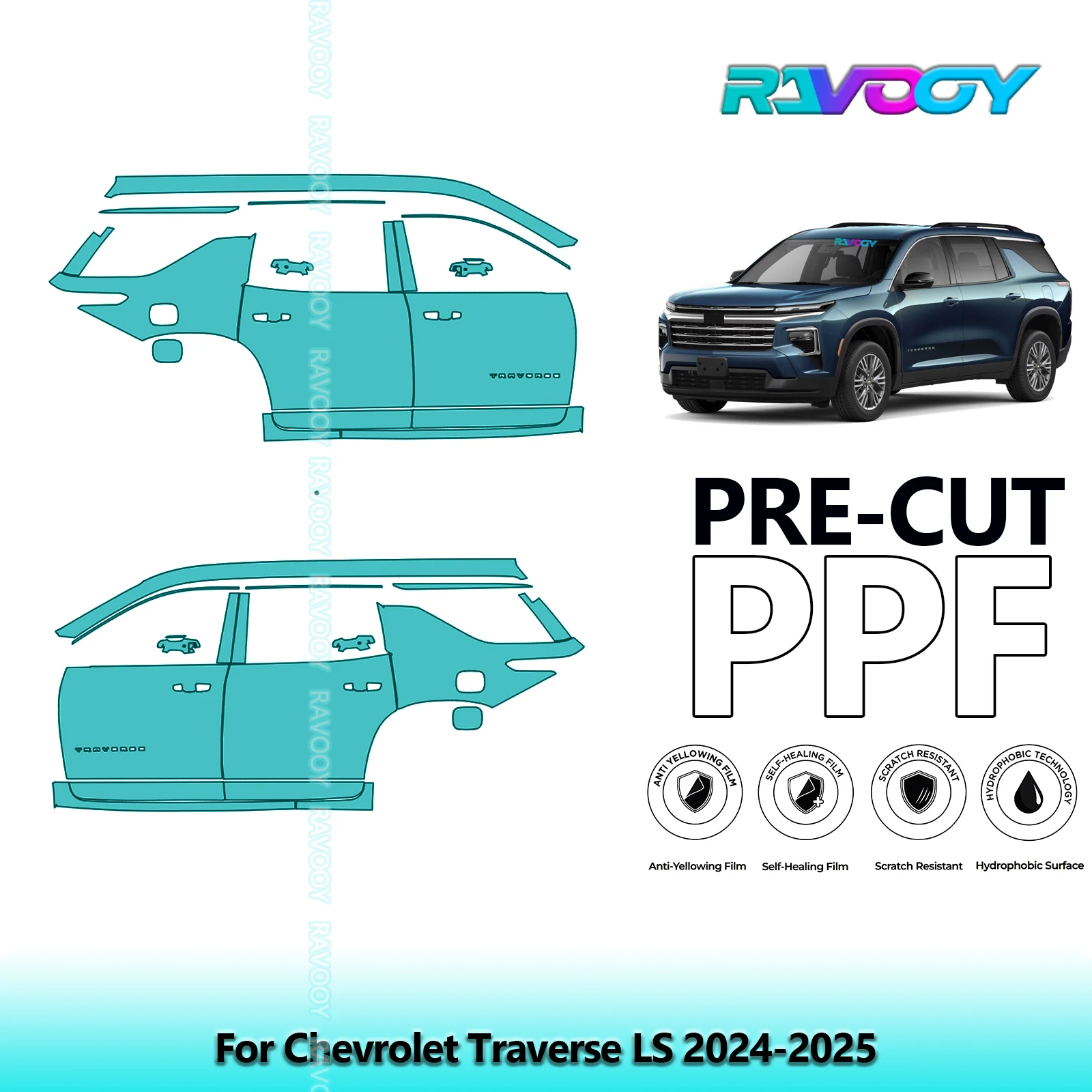 

For Chevrolet Traverse LS 2024-2025 8.5mil Clear Matte Pre-Cut PPF Door & A/B Pillar Kit TPU Paint Protection Film Set
