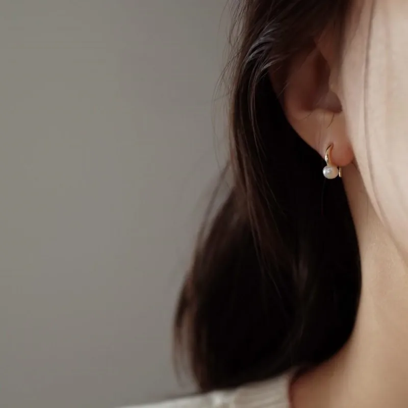 925 Sterling Silver Plated 14K Gold Shell Pearl Earrings for Women Korean Temperament Jewelry Accessories
