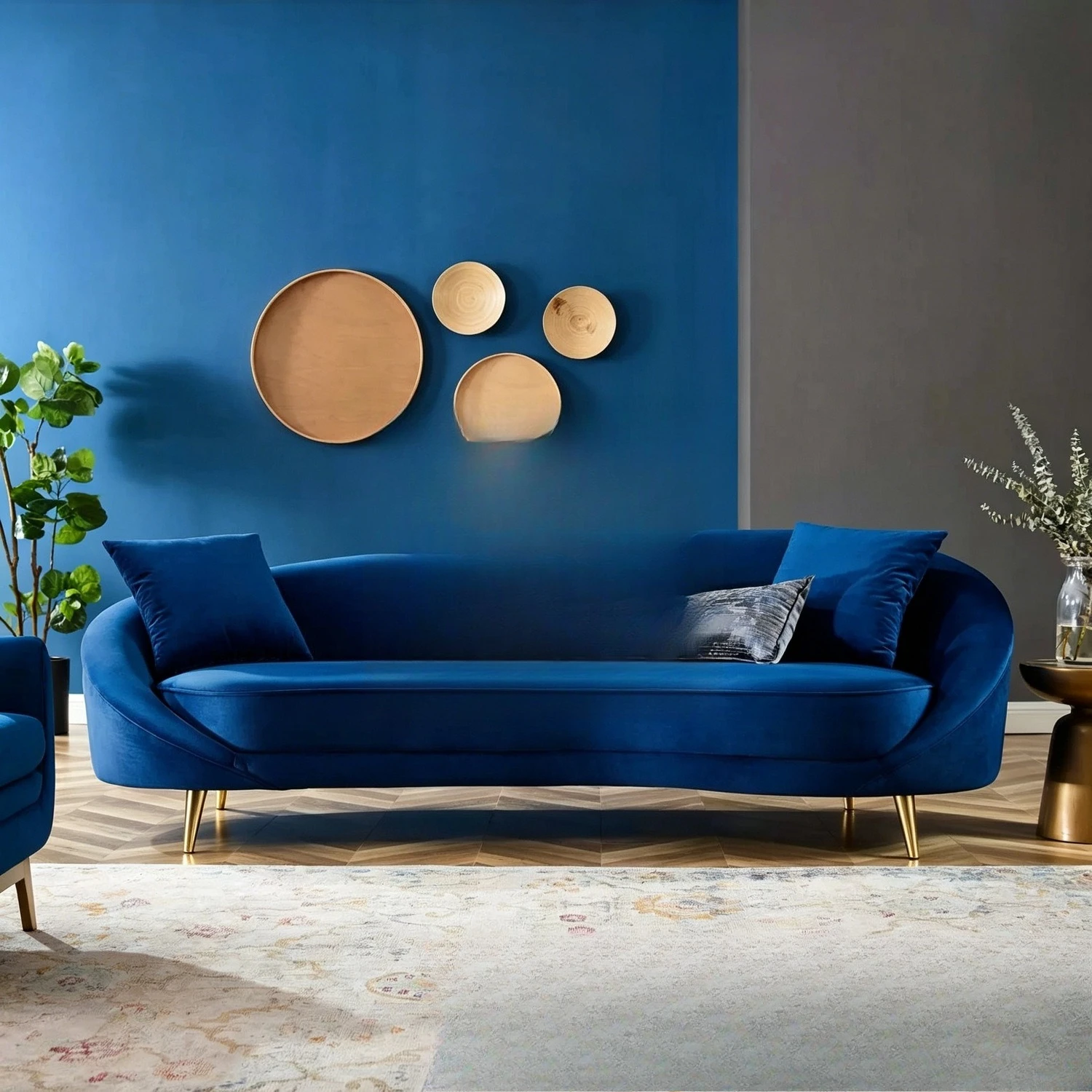 Nordic light luxury Klein blue velvet fabric curved sofa living room minimalist small apartment designer special-shaped