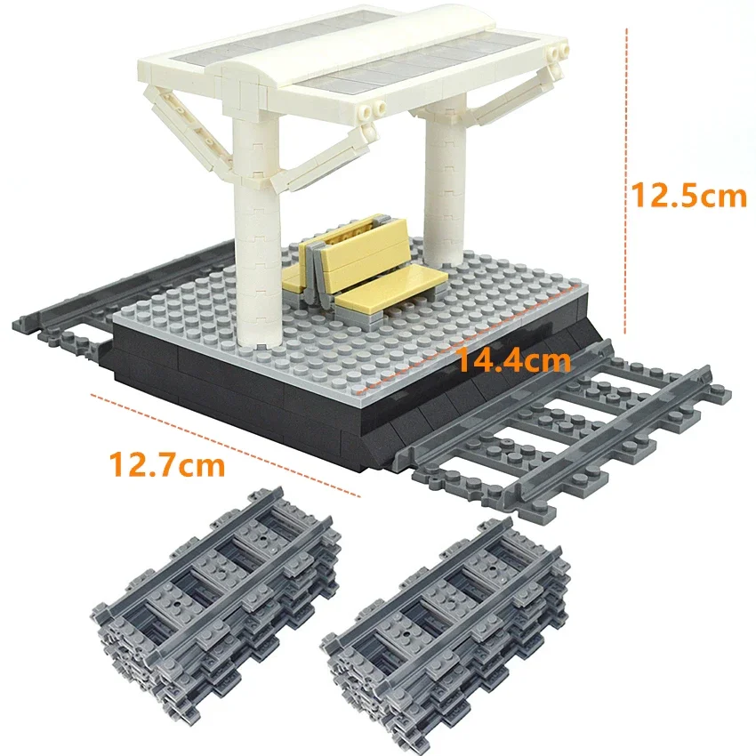 MOC Train Station Creative Toys Bricks Rail Streetview Model Railroad Crossing Set Straight Track Blocks Assembles Leduo Toys