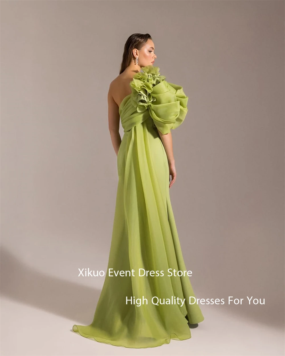 Xikuo Anmutige Satin Abendkleider Meerjungfrau Eine Schulter Robe Cocktail Femmes Bodenlangen 3D Blumen Party Prom Kleid Angepasst