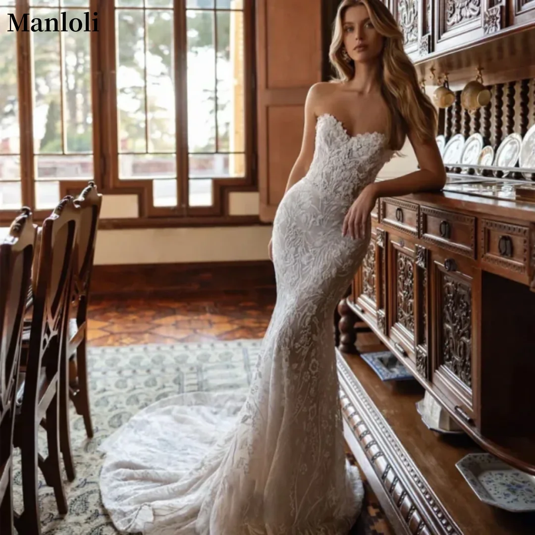 Elegant Lace Mermaid Wedding Dress Strapless Sweetheart Retro Decal Slimming Wedding Dress Romantic Bride Dress Customize 2026