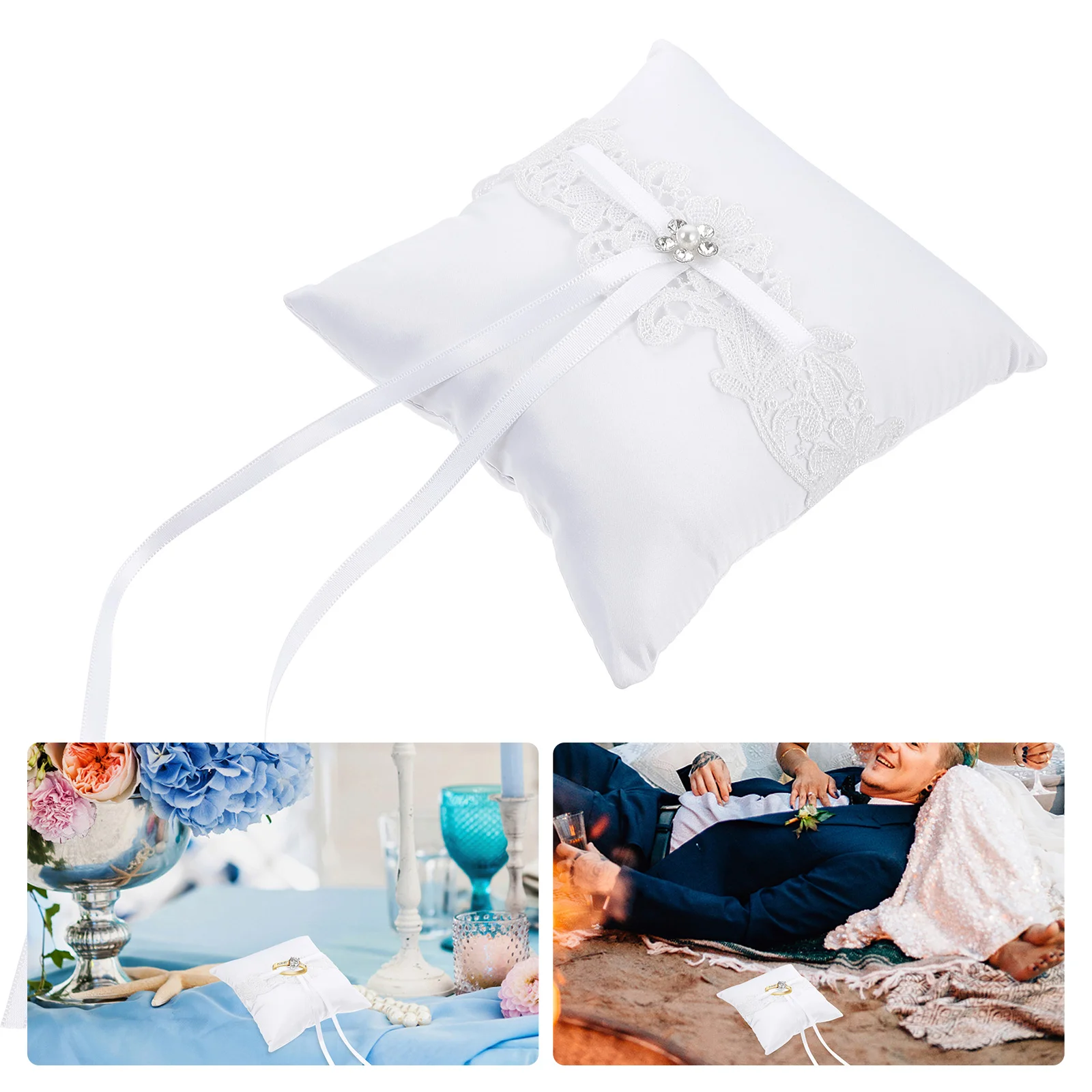 Bow Ring Pillow Bearer Cushion Lace Holder Bows Romantic Wedding Supply Bowknot Wedge