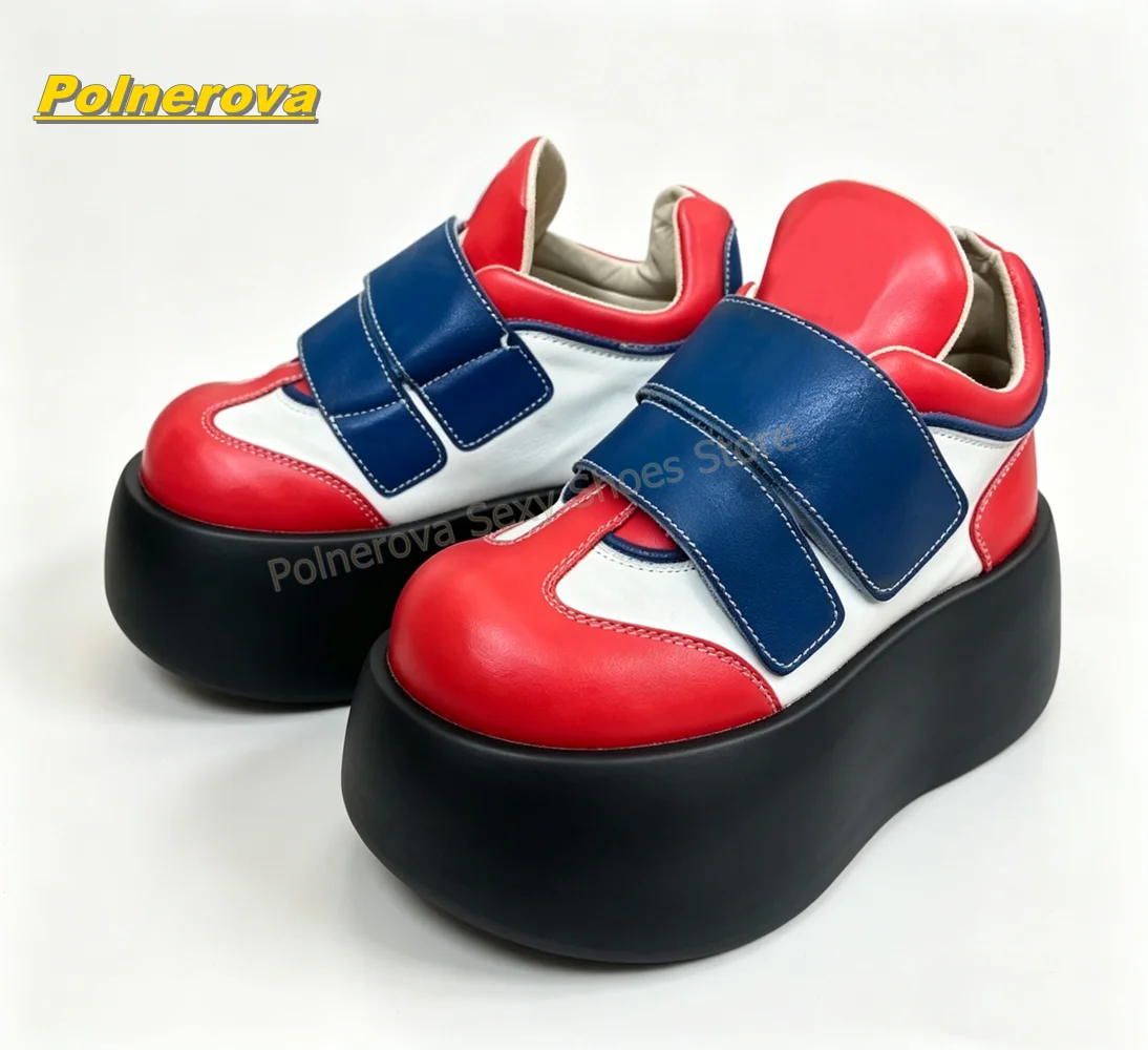 Y2K Color Block Platform Sneakers Mixed Color Patchwork Hook and Loop Patchwork Thick Sole Street Campus Fashion Shoes 2026 New