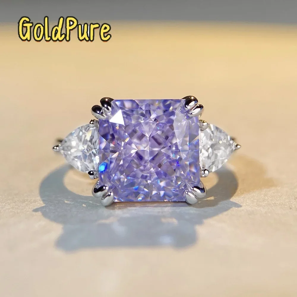 

Роскошное женское кольцо Goldpure из цельной платины PT950 с бриллиантом, огранка «Ледяной цветок», квадратный муассанит 5 карат, обручальное кольцо