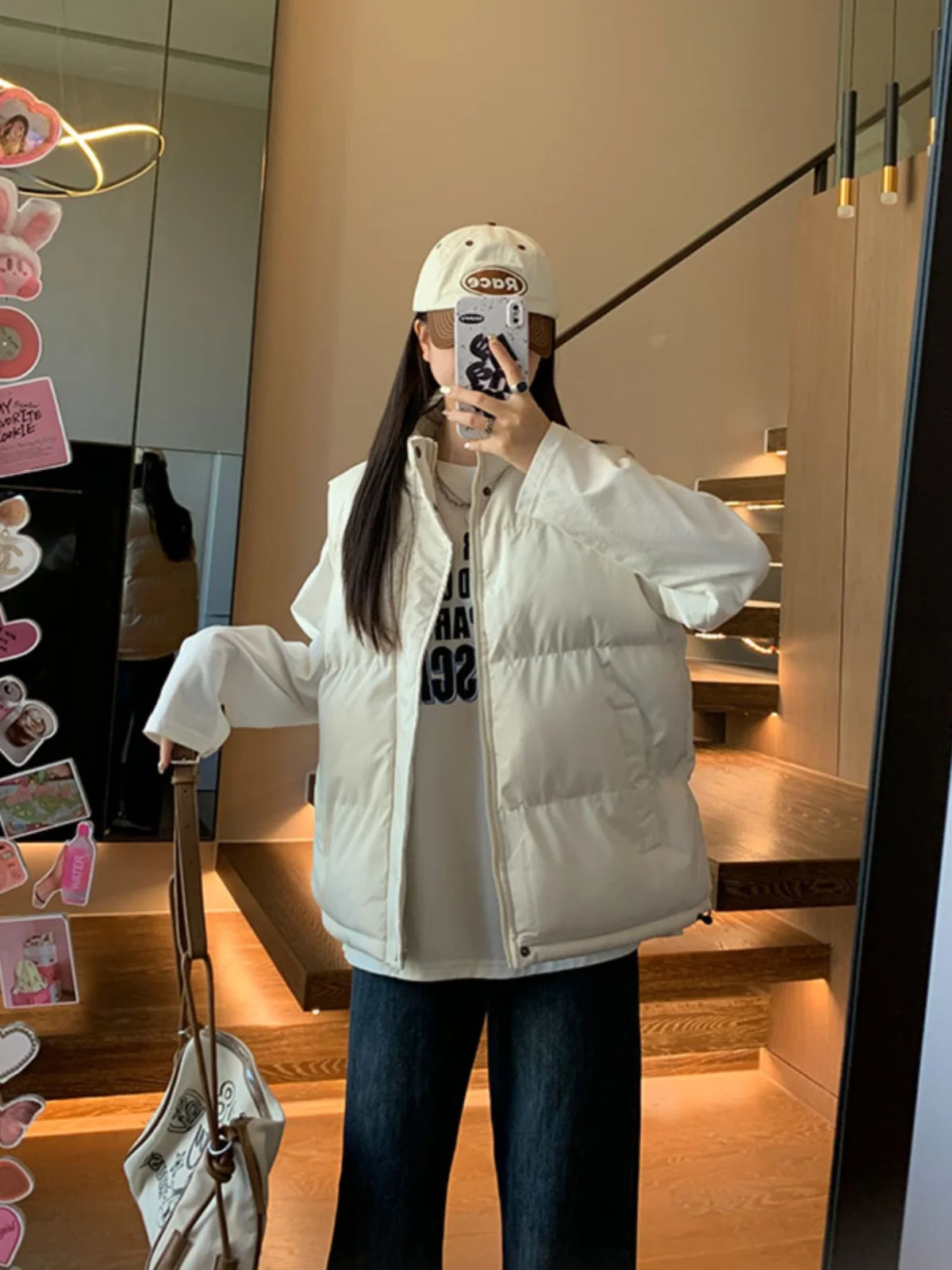 Spring Autumn 2024 plus Size Women's Stand Collar Vest Warm Cotton Jacket Slimming Shoulder Pad Vest Fashionable Trendy