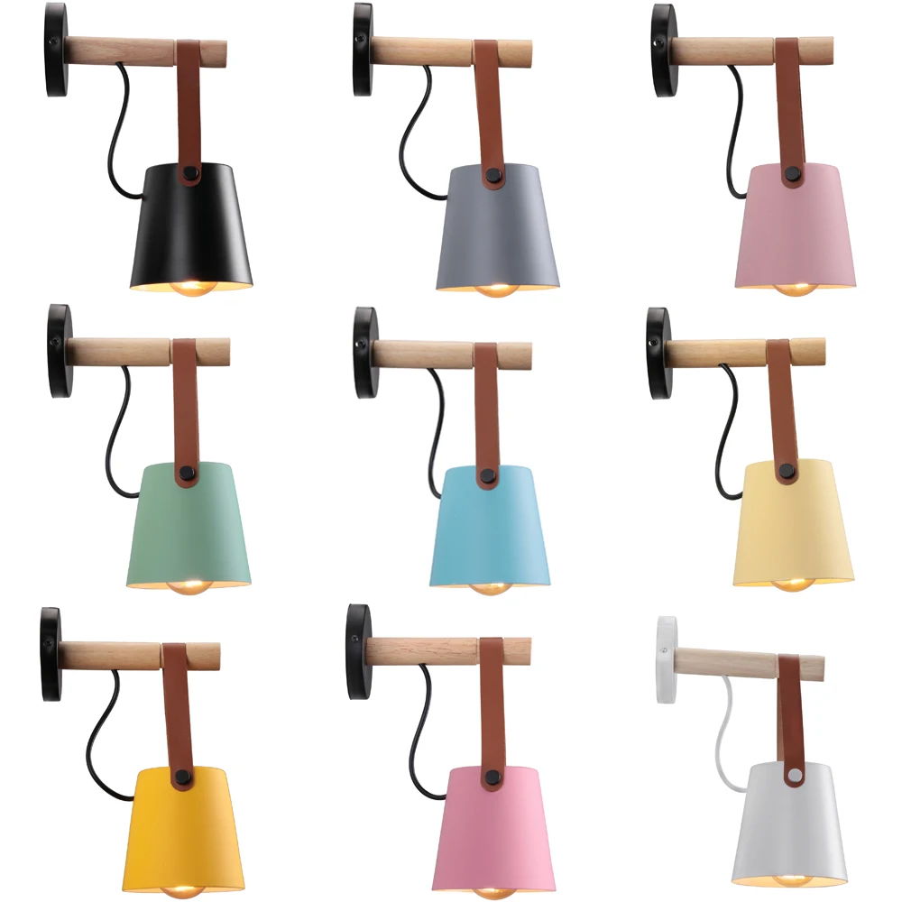 

Nordic Wood Wall Lights Bedroom Bedside Lamp Black White Modern E27 Steering Head Wall Lamps LED Home Lighting Sconce Room Decor