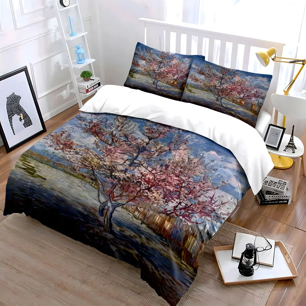 Blossoming Pink Spring Tree Bedding Set for Kids Luxury Gift 3pcs Digital Print Comforter Set Soft Comfortable Breathable
