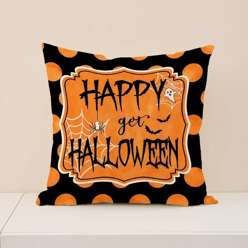 2 Stück Halloween Orange Kissenbezüge mit Geister- und Kürbisdruck aus Polyester, bequeme Dekoration für Sofakissen. – Detail 8