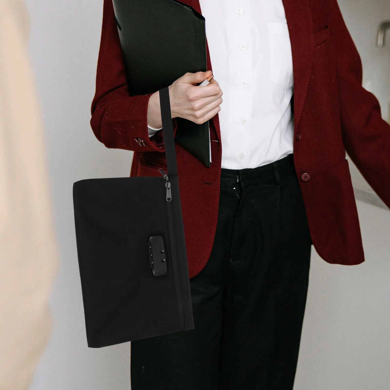 Lockable Portable Document File Bag Splashproof Secure Storage Folder for A4 Files Cash Phone Tablet Credit Cards