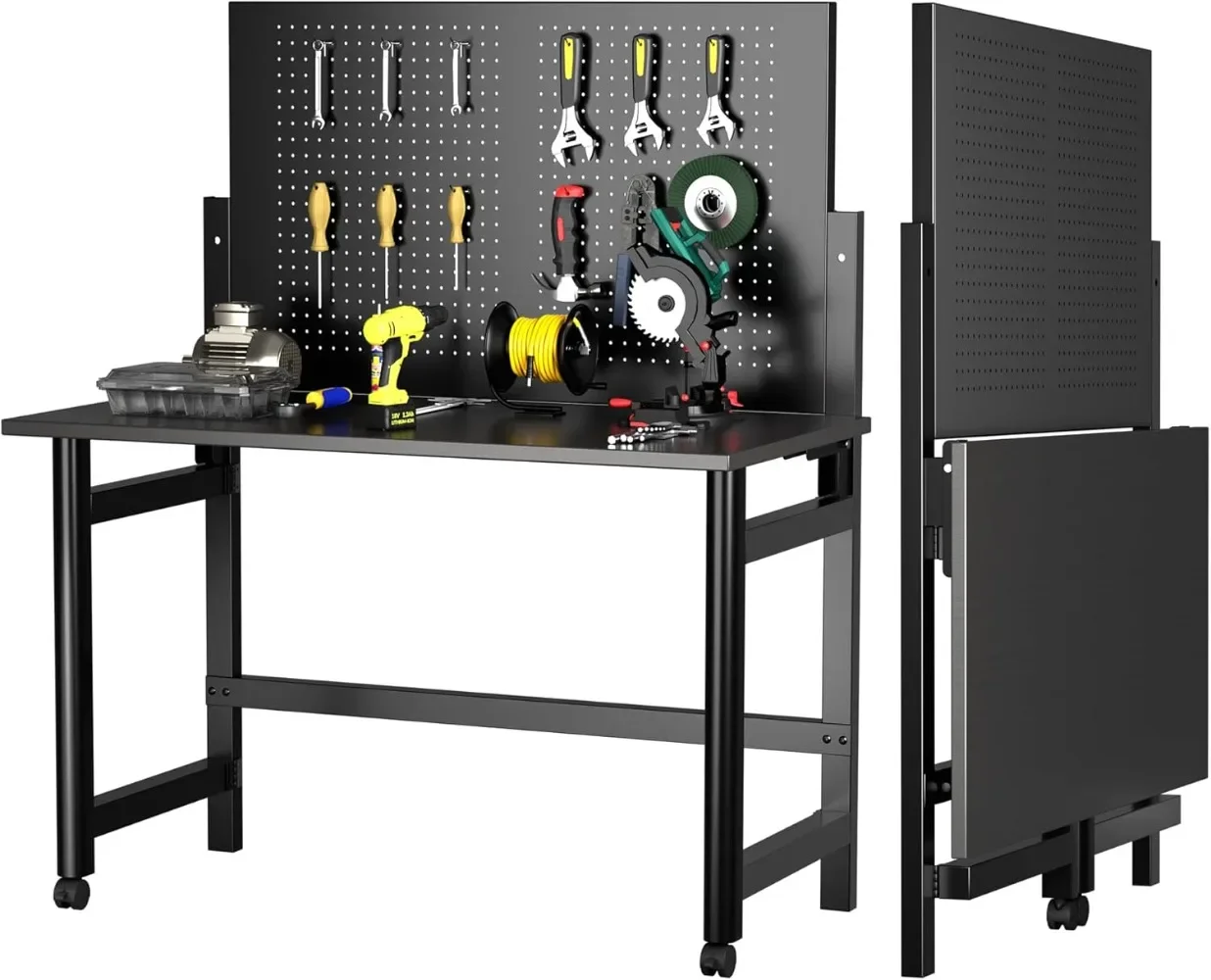 Robuuste aan de muur gemonteerde werkbank, werkbanktafel voor opvouwbaar, werkbanken voor garage, woonkamers, zwart (inclusief haken)