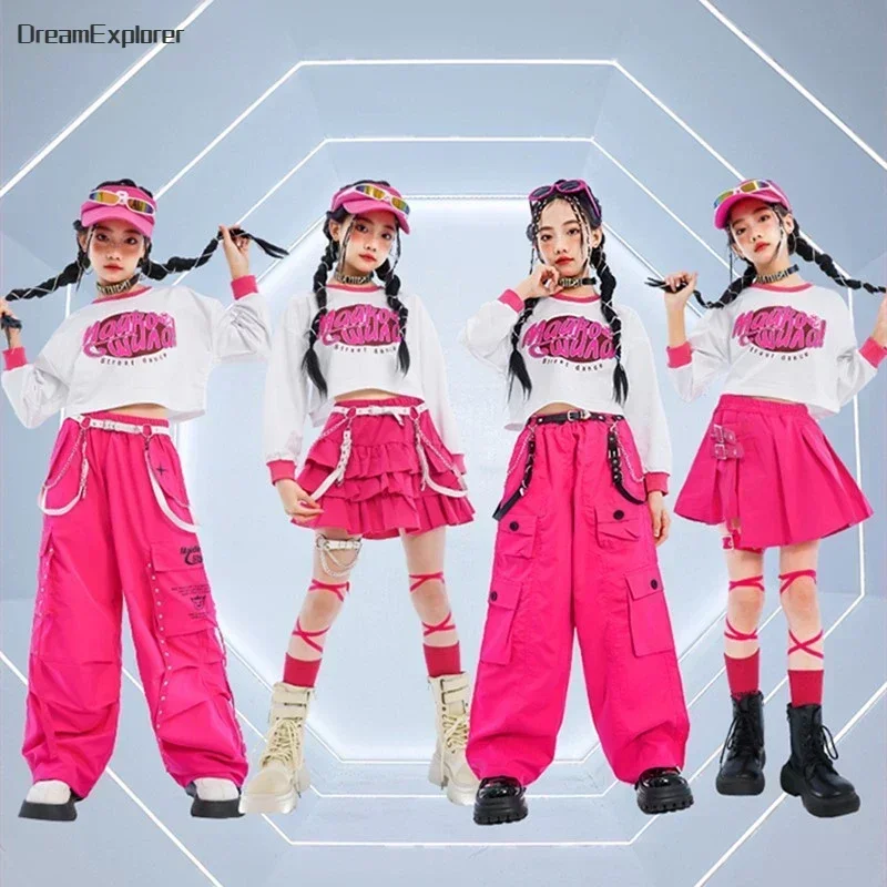 Hip Hop Kids Crop Top Street Dance Cargo Pants Tiered Skirt Girls K-pop Streetwear Child Jazz Costumes Cheerleader Clothes Sets