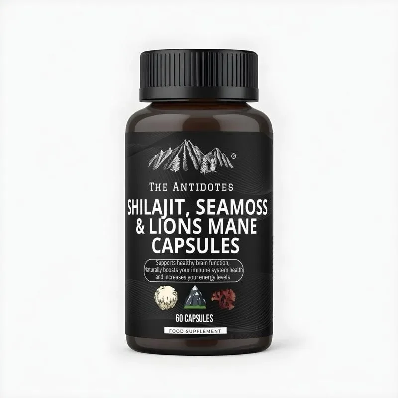 Capsules Shilajit, Seamoss et crinière du Lion - Antioxydant, bénéfique pour la santé physique et mentale et améliore la vitalité