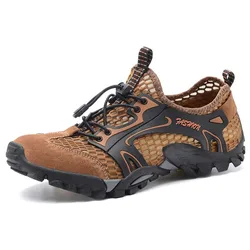 Zapatos informales de malla de cuero Artificial para hombre, zapatillas de deporte transpirables para exteriores, calzado para caminar, primavera y verano, 2023