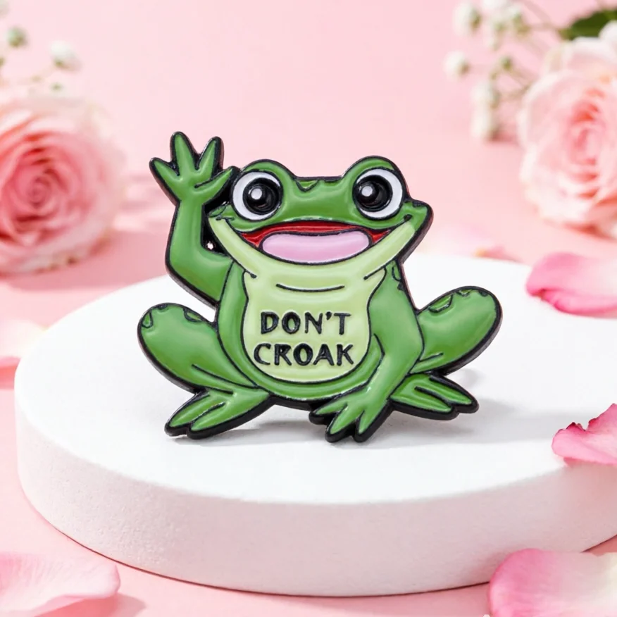 Funny Quote Frog Lapel Pin Waving Green Frog Don't Croak Slogan Enamel Brooch Jewelry Gift For Frog Fans Backpack Decor