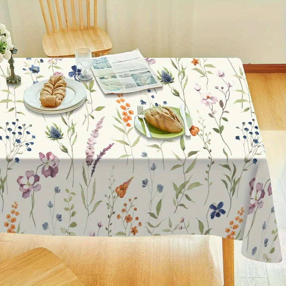 Floral pattern tablecloth - General-purpose tablecloth with colorful flowers and green leaves - Party and gathering use