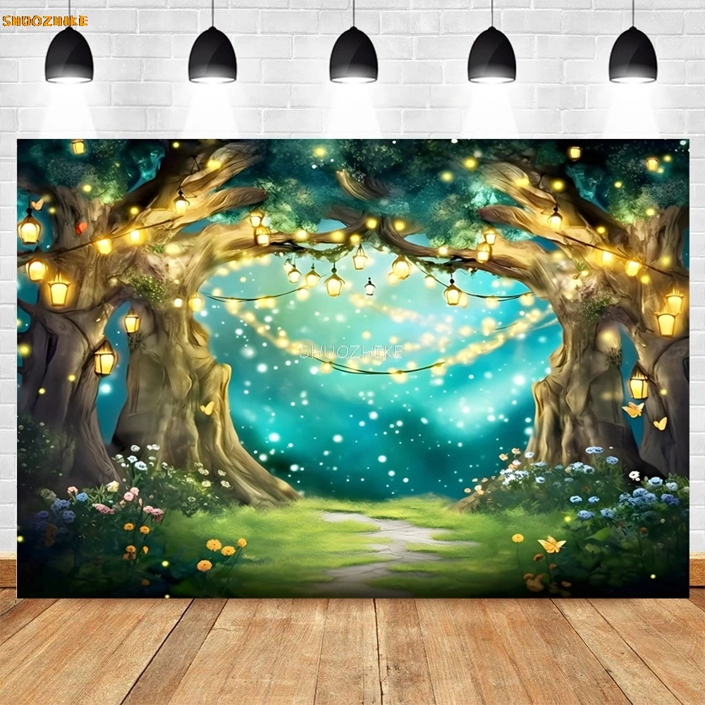 Fairy Tale Forest Photography Backdrop Wonderland Dreamy Jungle Mushroom for Baby Birthday Party Portrait Photo Background Props