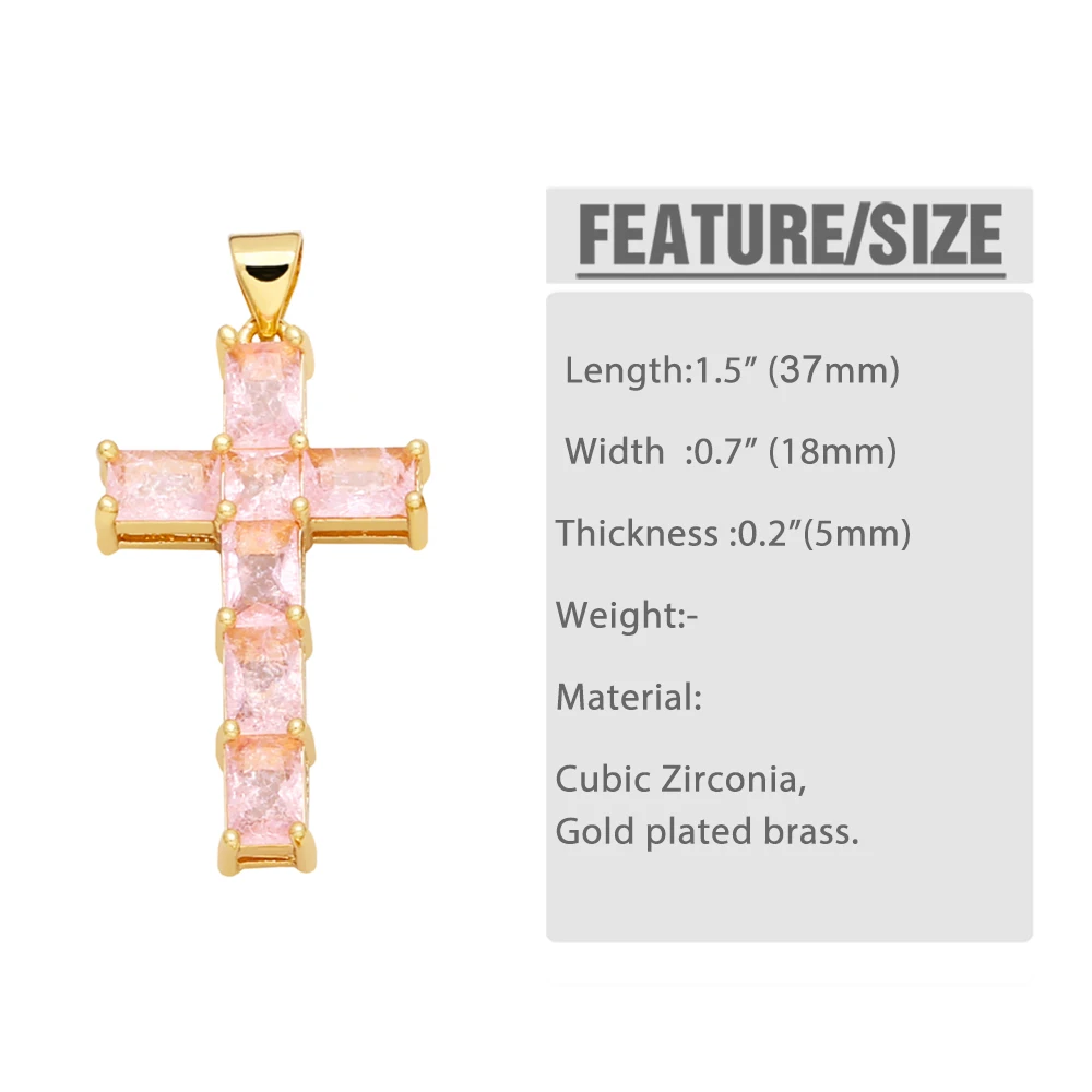 OCESRIO Multicolor Big Crystal Cross Necklace Pendant Copper Gold Plated Religous Crucifix Jewelry Making Component pdtb281