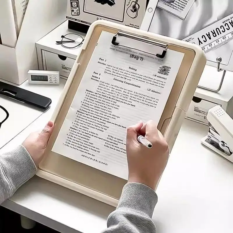 مجلد A4 متعدد الوظائف بسعة كبيرة، لوحة مستندات متكاملة كورية، منظم ملفات، صندوق تخزين بسيط بمشبك