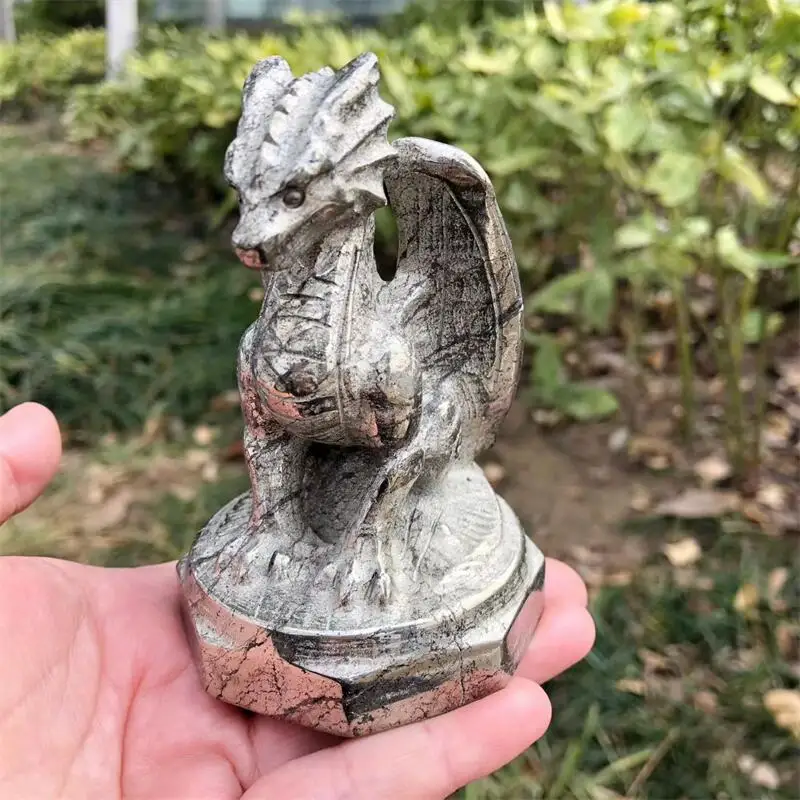 Natural Pyrite Cartoon Dragon Carving Animal Statue Quartz Healing Energy Gemstone Crafts for Christmas Gift 1pcs