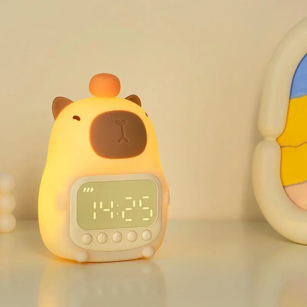 Cute Cartoon Capybara Silicone Night Light Rechargeable Digital Alarm Clock Led Night Lamp Touch Snooze Always-on Table Clock