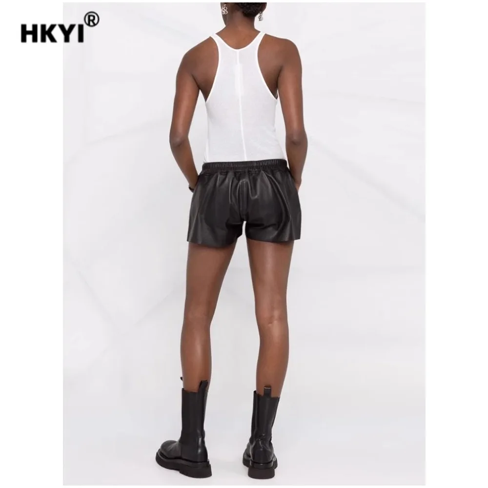 HKYI レディース ハイウエスト PU レザー 4 コーナー漏れポケット ショーツ ショート 4 コーナー ショート レザー パンツ ショーツ