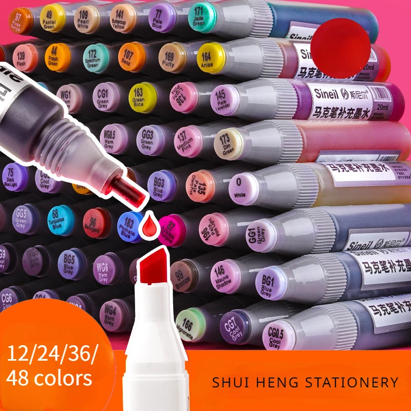 

12/24/36/48 Color Marker Universal Supplement Liquid Plus Ink Filling Liquid 20ML Safe and Odorless Art Filling Liquid Supplies