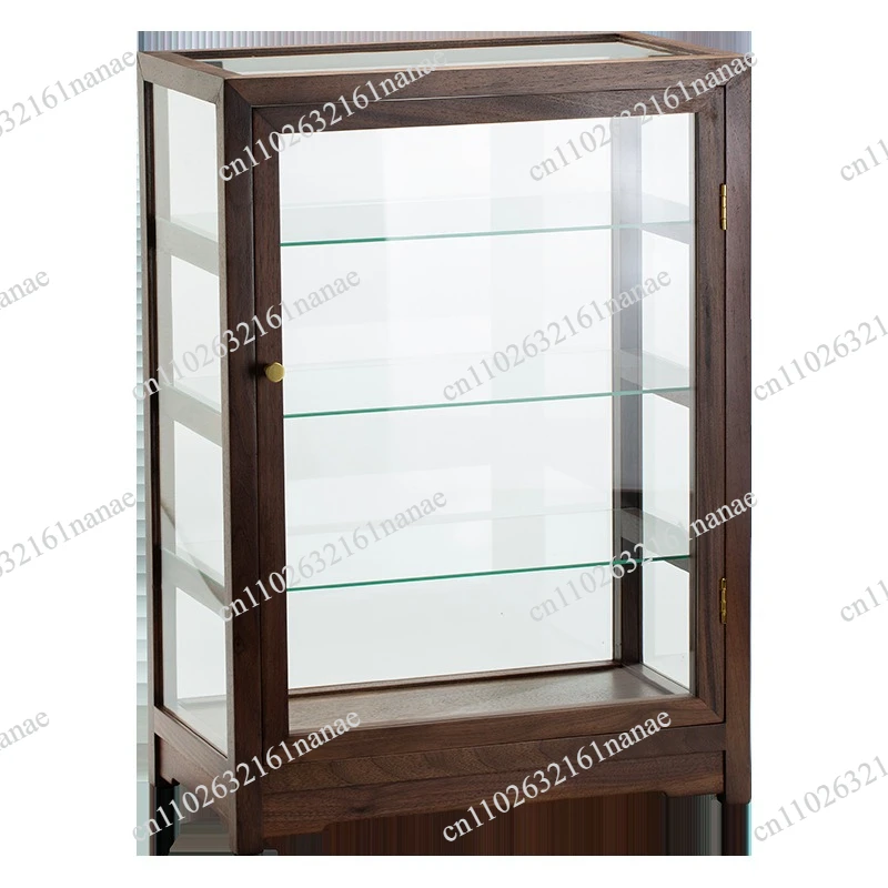North American black walnut Wenwan tea set floor-to-ceiling integrated display storage cabinet