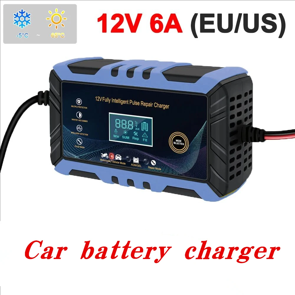 6A 12V Automotive Battery Charger Car and Motorcycle Battery Charging Devices Intelligent Maintenance of Lead Acid Battery