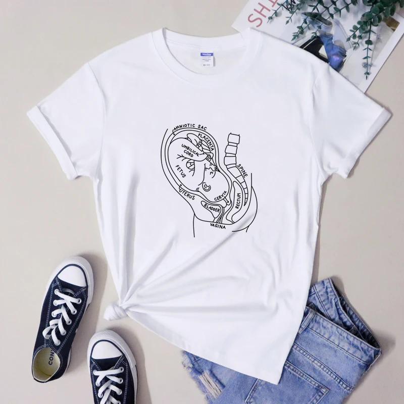 Pregnancy Anatomy 100% Cotton T-shirt Funny Anatomical Pregnant New Mom Gift Tshirt Women Humorous Future Midwife Tee Shirt Top