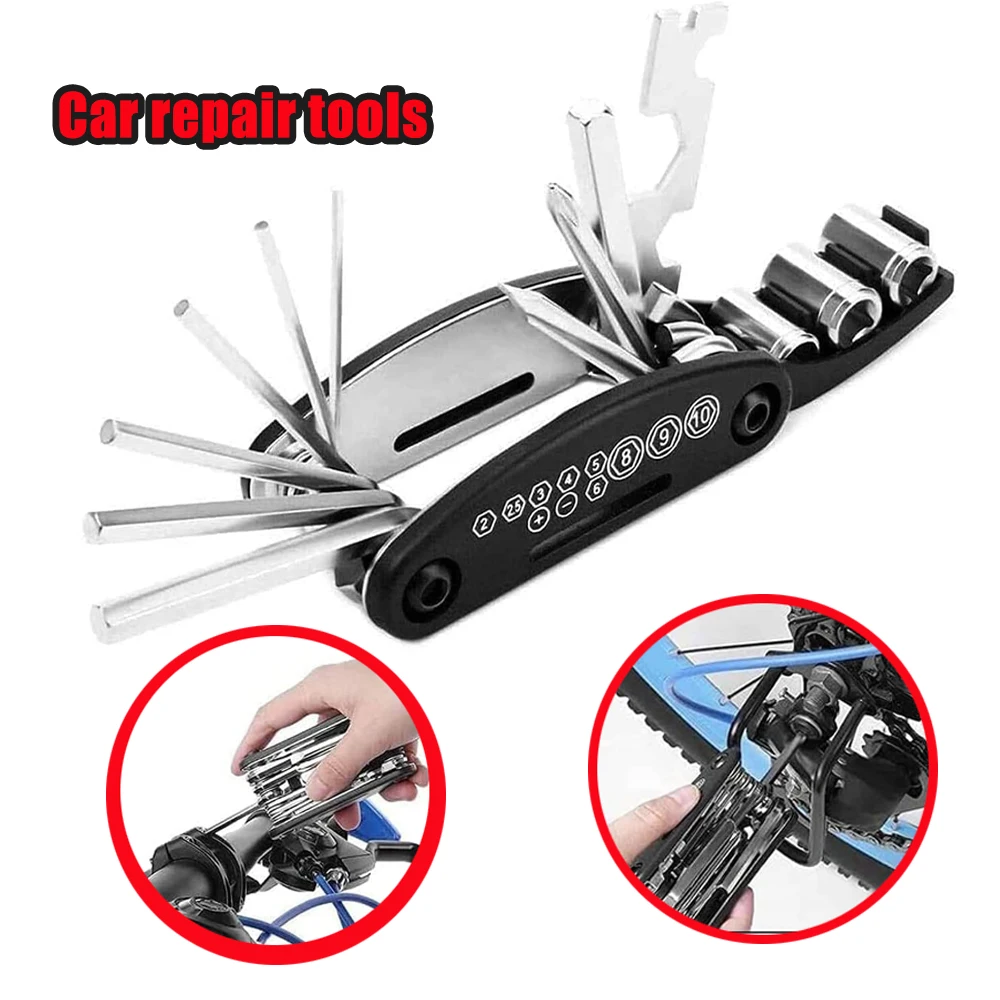 

Набор инструментов 16-в-1: многофункциональный портативный набор для обслуживания мотоциклов, велосипедов и мебели, набор шестигранных ключей