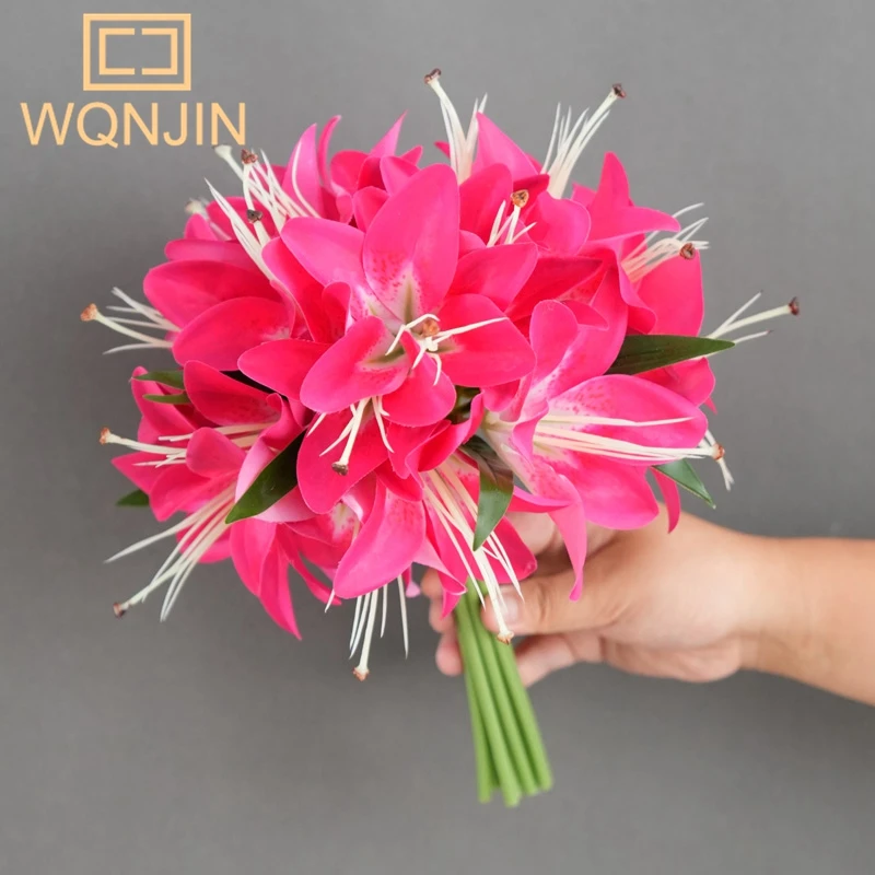 Wqnjin 20 Köpfe Lilie künstliche Blume Simulation Blume dekorative Hochzeit hält Blumen Haupt dekoration Geschenk Lilie – Detail 7