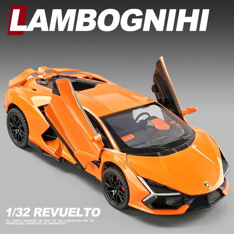 

1:32 Lamborghini Revuelto Supercar гоночная модель автомобиля, игрушка для мальчика, литый под давлением металлический автомобиль, горячие колеса, звук, фотомашинка, игрушки для детей