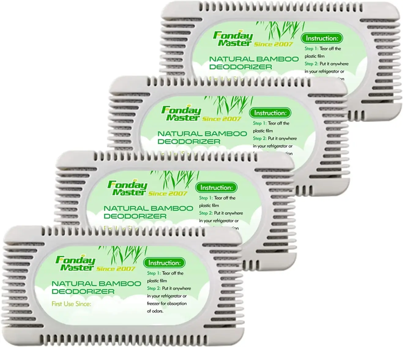 Lot de 4 désodorisants pour réfrigérateurs, congélateurs, glacières et boîtes à lunch, au charbon de bambou, plus efficaces que le bakhoor