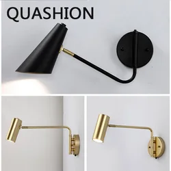 LED Wall Lamp Nordic Bedroom Bedside Reading Lighting Fixture Selected Copper Adjustable Angle Wall Lights Home Decors Sconces