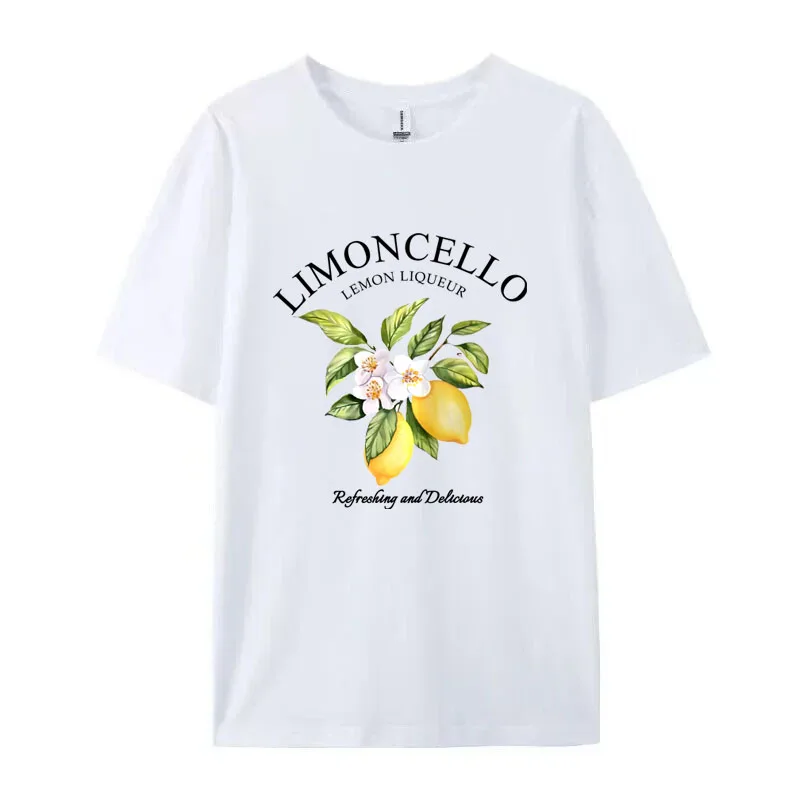 Limoncello Graphic Tops Lemon Letter Print T-shirt Short Sleeve Crew Neck Casual Tee Women Kawaii Streetwear Vintage Fruit Shirt