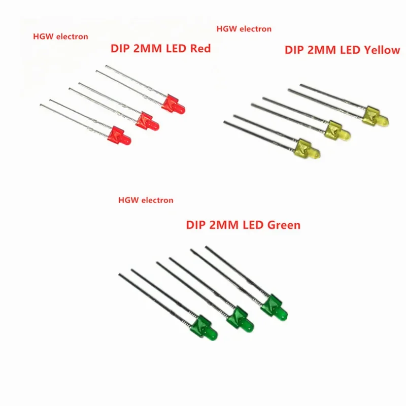 100pcs 2MM LED DIP Tower LED Diode Lamp 2MM Red Green Yellow Indicator light LED 2 pin