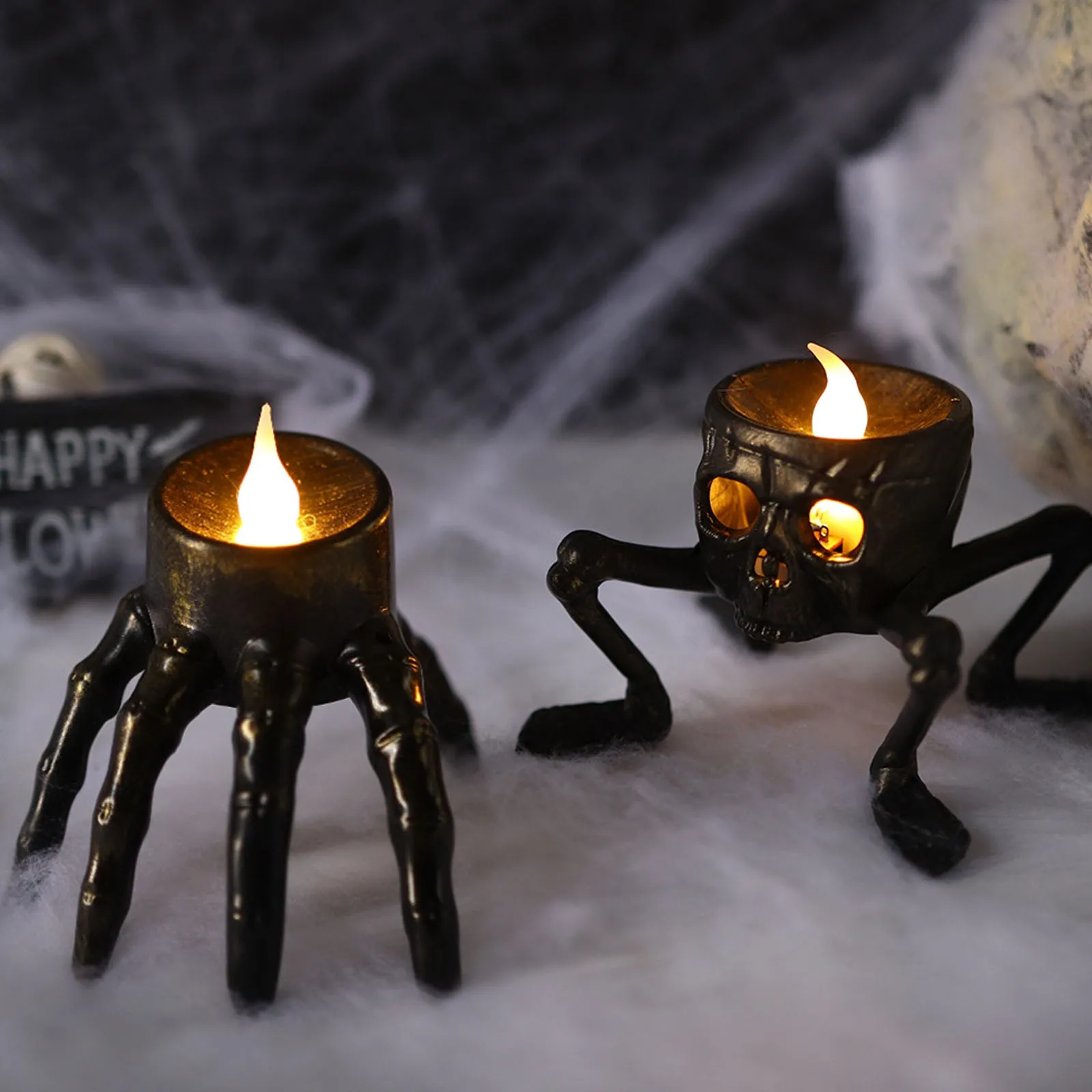 Halloween Skeleton Hand Lamp, Led Electronic Light Candle, Battery Powered Flameless Candle, Horror Halloween Indoor Decoration