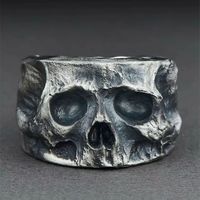 Retro Half Face Skull Ring For Men Vintage Punk Gothic Rock Hiphop Ring Bikers Accessories Handmade Designer Jewelry Unisex Gift