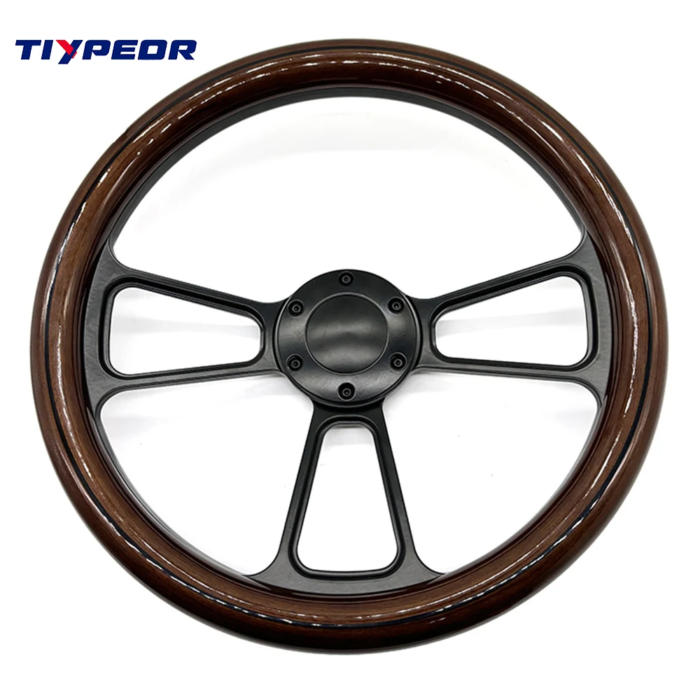 New JDM 14Inch 5 Bolts Black Real Wood Steering Wheel Classic Vintage Wooden Steering Wheel Solid Wood Car Sport Steering Wheel