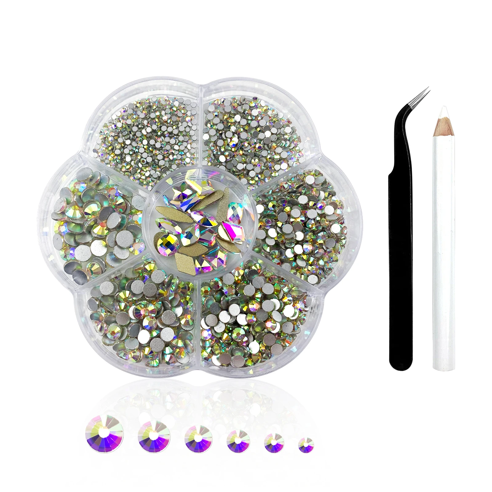 

High Quality Nail Art Rhinestone Crystal AB Flatback Strass Jewelry Gems with Storage Organizer for Nail Decorations