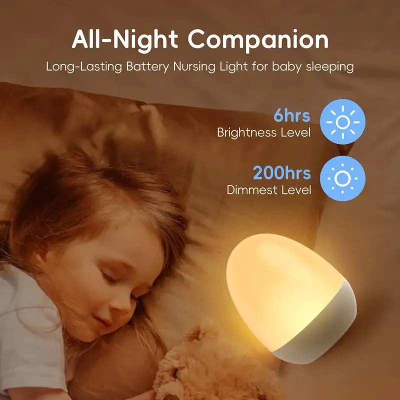 Touch Night Light for Baby Nursery Rechargeable Portable Kids Egg Nightlight Lamp with Feeding Timer for Todder Room Temperature