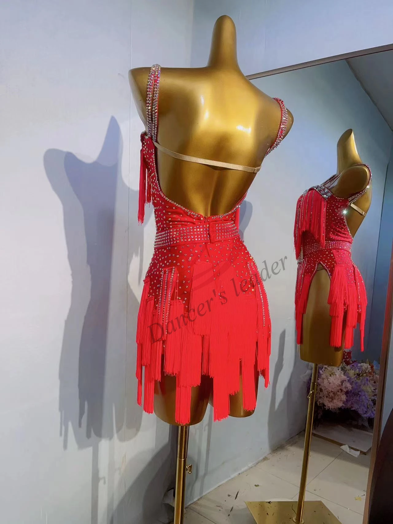 Jupe de concours de danse latine pour femmes et enfants, haut de gamme, personnalisée, grand pompon rouge, Rumba Tango, Performance, robe de piscine noire