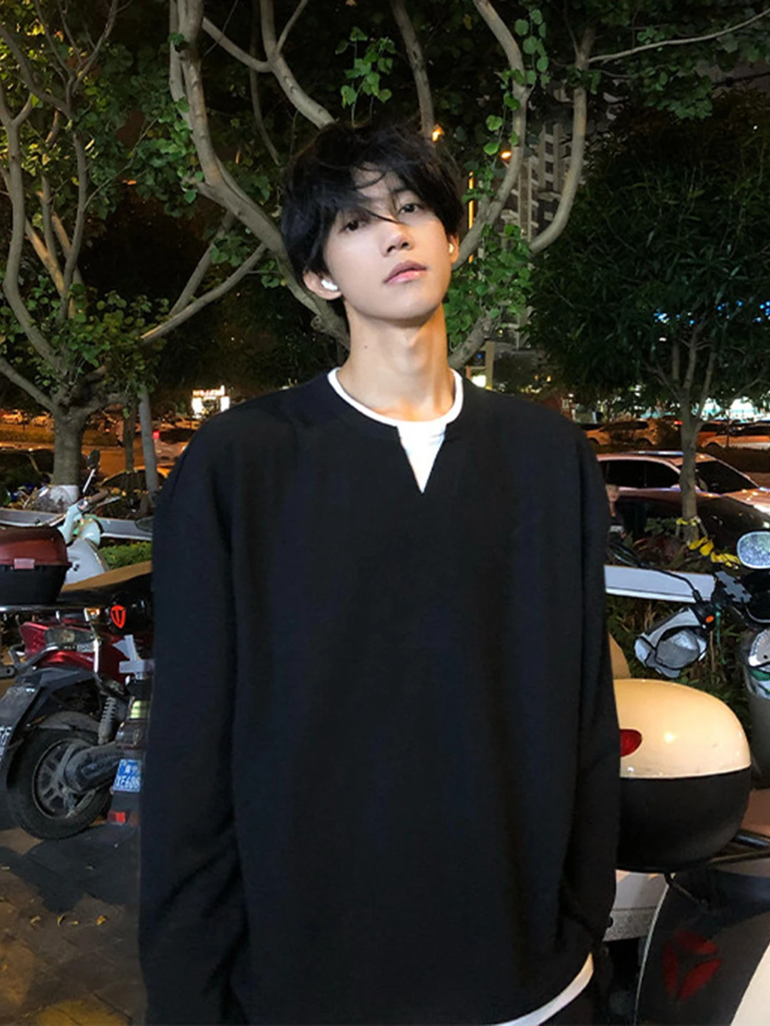 

Bla V-Ne Knitwear Men's Inner Wear Youthful Lazy Sle Cleanfit Base Layer Top Loose Fit Comfortable Soft Fabric Long Sve